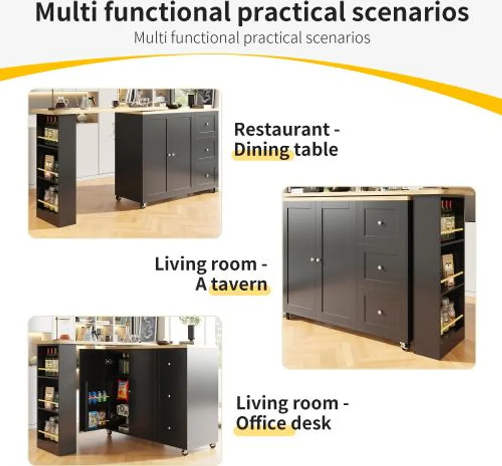 Table de Bar Extensible OKWISH Noire - Mange-debout Pivotant à 360°