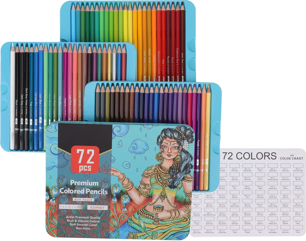Crayons de Couleur 72 Couleurs, Mine Grasse, Mélange Parfait et Pro