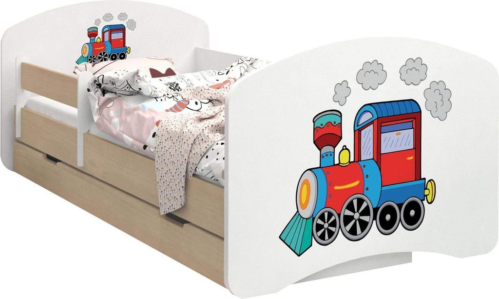 BDW Kinderbett, Doppelseitiges mit Schublade, Lokomotive, 180/90