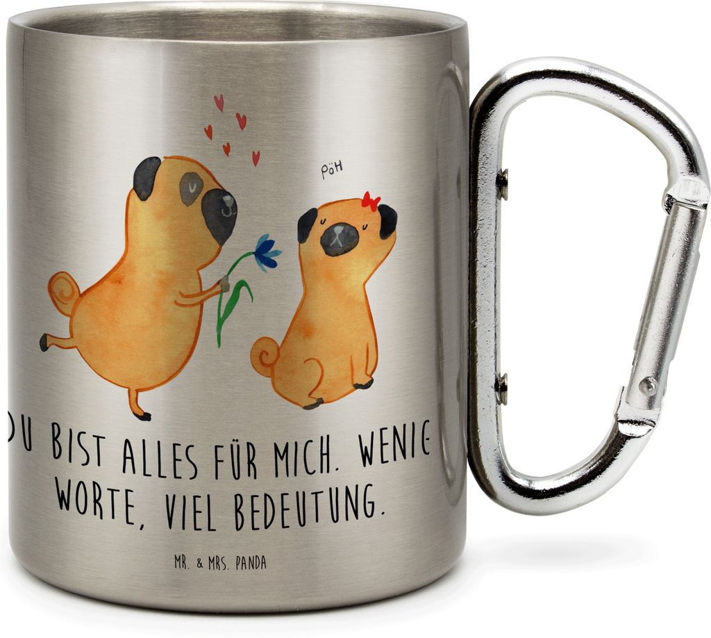 Mr. & Mrs. Panda Thermobecher Mops Verliebt - Transparent - Geschenk, isoliertasse, Hund, Edelstahlbecher, Isolierbecher, Pure Liebe, Knuffig, Part...
