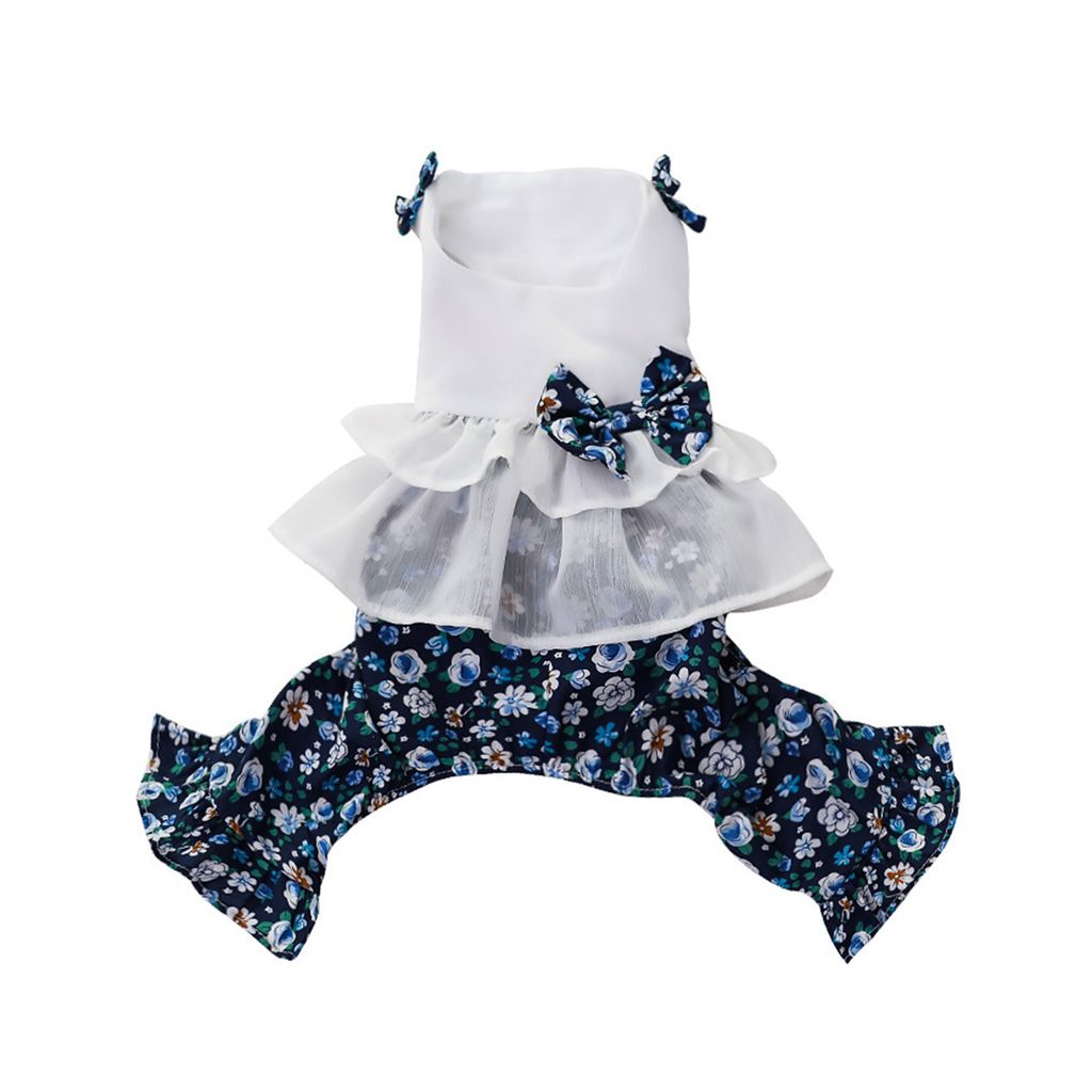 Hundeoverall mit Rundhalsausschnitt, Rüschensaum, Blumenmuster, für Hunde, Bowknot-Strampler, Heimtierbedarf