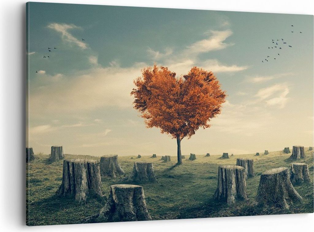 Bild auf Leinwand - Leinwandbild - Baum Natur Wiese - 100x70cm - Wand Bild - Wanddeko - Wandbilder - Leinwanddruck - Bilder - Kunstdruck - Wanddeko...