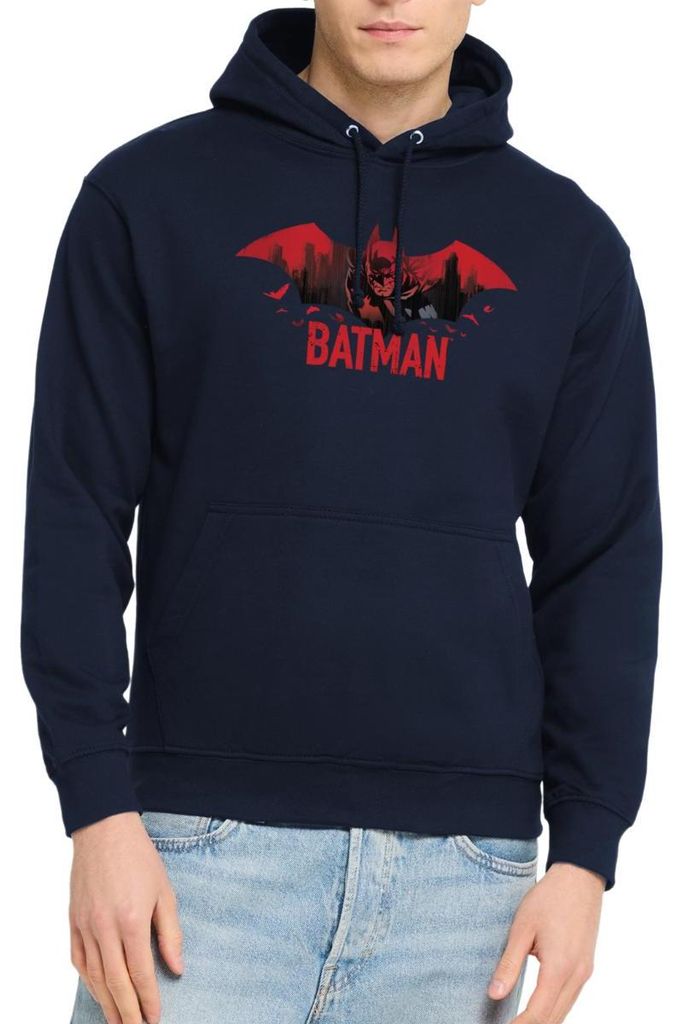 Spreadshirt Batman Mit Fledermäusen Und Rotem Batman-Logo Uni Hoodie, XXL, Navy