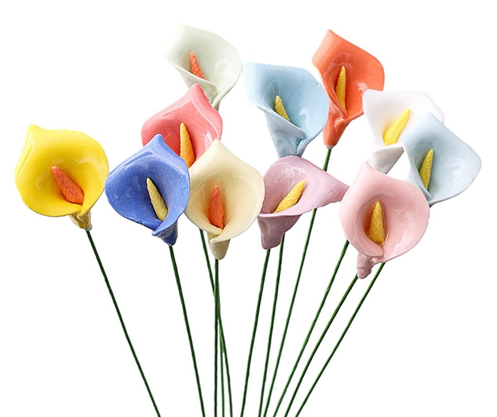 Handgefertigte, realistische, bunte Keramik-Simulationsblume mit Stiel, künstliche Blume zur DIY-Vasendekoration