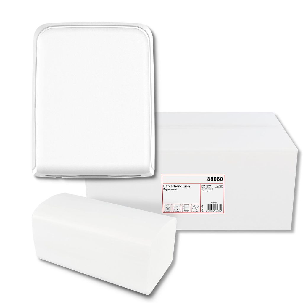 HyPaFol Handtuchpapierspender, Maxi, für V-Falz, weiß matt mit Papierhandtuch, V-Falz, 2-lagig, recycling weiß, 24 x 21 cm, 4.000 Blatt