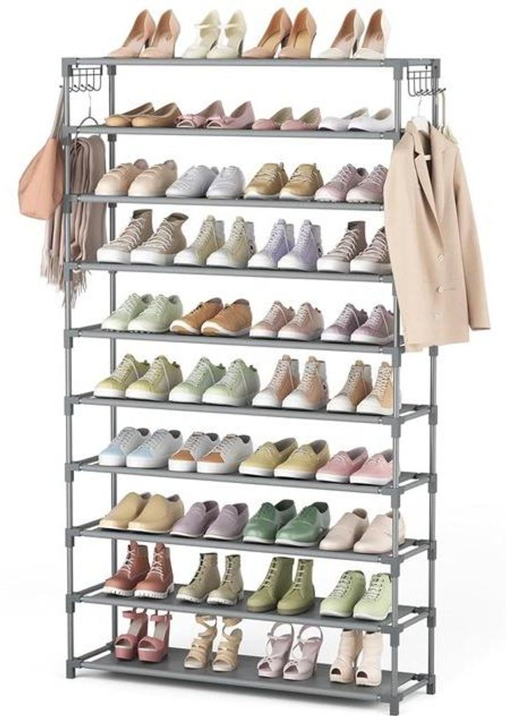 Schuhregal mit umfangreicher Lagerfähigkeit in Grau, Maße 86 x 25 x 155 cm