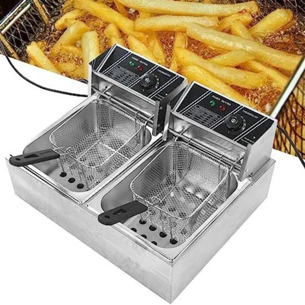 Friteuse double en acier inoxydable 2 x 10L - Prise 220V - 60x50x36 cm