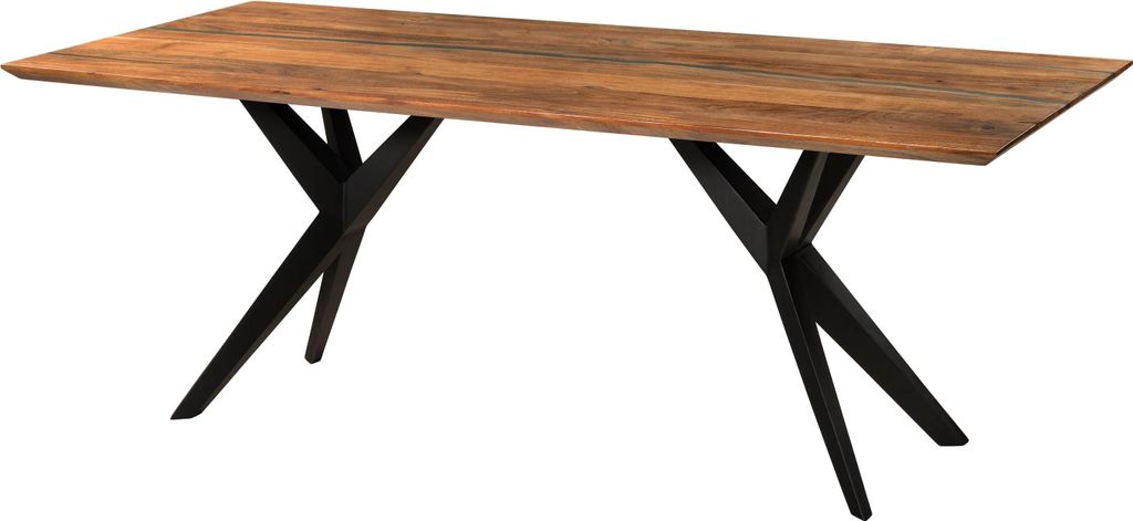 MASSIVMOEBEL24 Esstisch Akazie 160x90x76 natur lackiert / Epoxid schwarz, Sterngestell anthrazit matt EPOXY