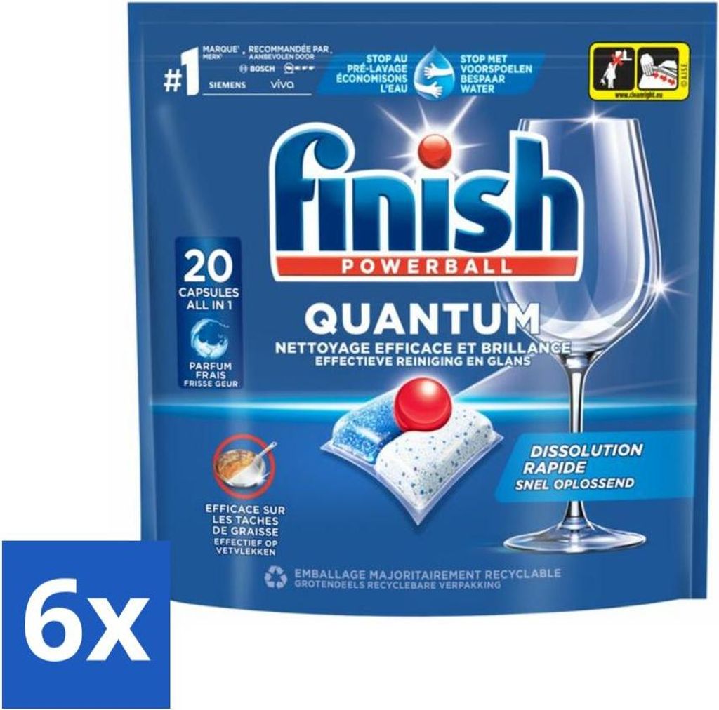Finish – Geschirrspülmittel – Quantum Geschirrspültabs Regular – Tiefenreinigung – 20 Kapseln - Vorteilspack - 6 Stücke