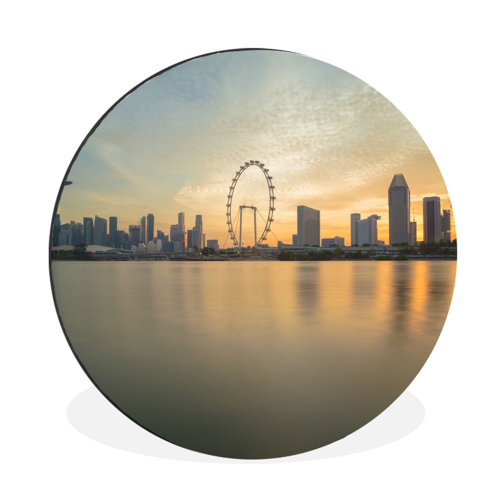 MuchoWow Aluminium Wandkreis Skyline von Singapur Ø 90 cm Wanddeko Modern Wohnzimmer - Mauerkreis - Wandbilder - Runde Bild - Bild aus Aluminium...