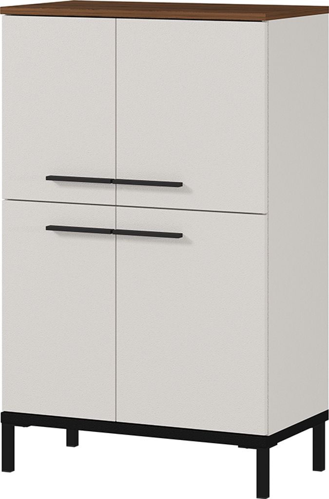 Badezimmer Kommode YOKOHAMA-01 in Kaschmir mit Absetzung in Nussbaum Nb., B/H/T ca. 60/97/34 cm
