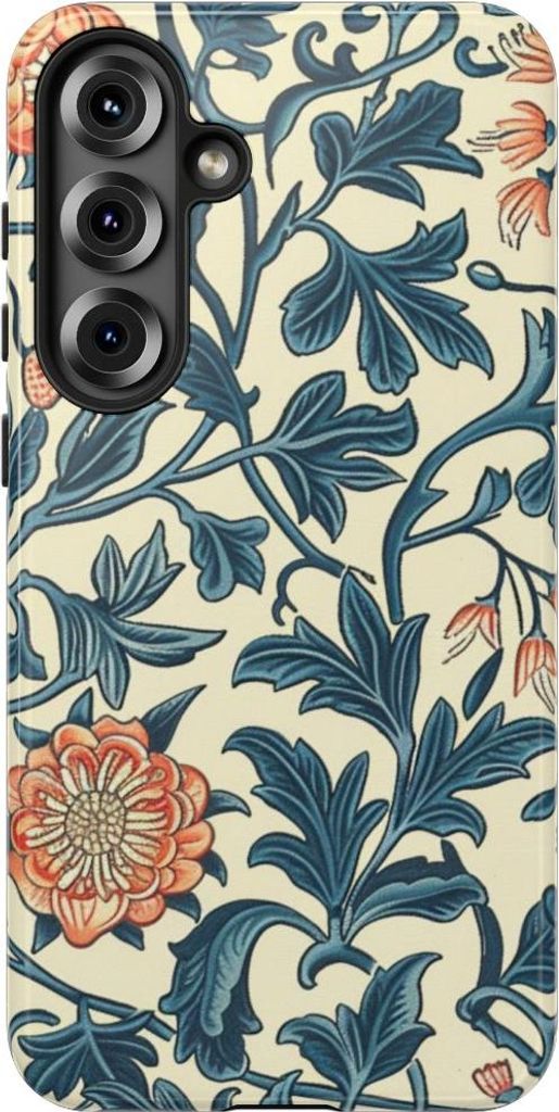 Blumenmuster in Blau und Orange – Hülle Kompatibel mit Samsung Galaxy S25 Plus