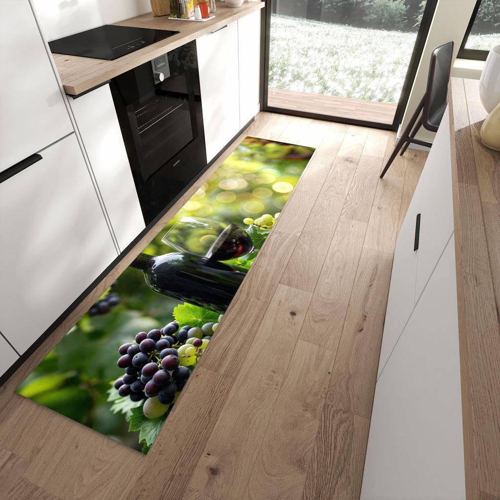 Küchenteppich 60x240cm rutschfest & abwischbar PVC Läufer - Wein Und Trauben