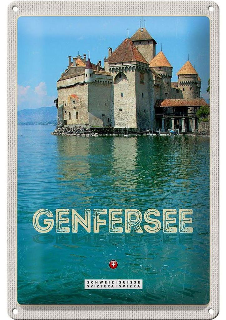 Blechschild Reise 20x30cm Genfersee Sommer Urlaub schwimmen