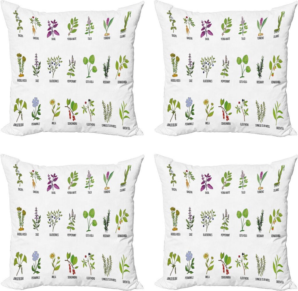 ABAKUHAUS Immergrün Kissenbezug Set (4 Stück), Educational Kräuter Entwurf, Moderner Doppelseitiger Digitaldruck, 40 cm x 40 cm, Lime Green Mult...