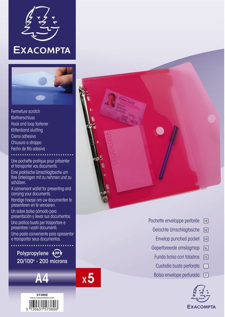 Exacompta 57380E Prospekttaschen PP gelocht A4 Farben Produktbild 
