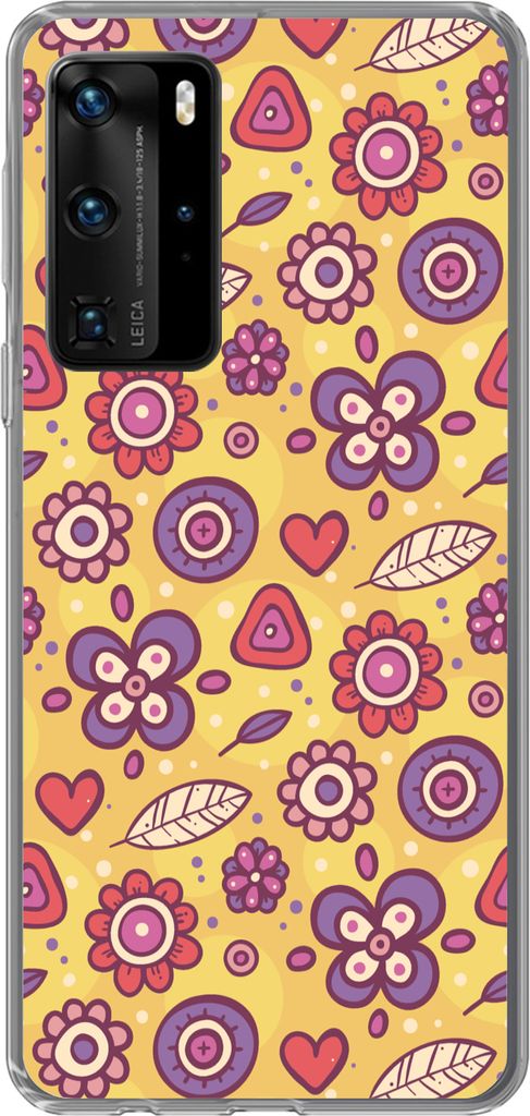 MuchoWow Handyhülle Schutzhülle Hülle für Telefoonhoesje Huawei P40 Pro Muster - Blumen - Lila - Orange Silikon Softcase Handy Hülle - Schutz