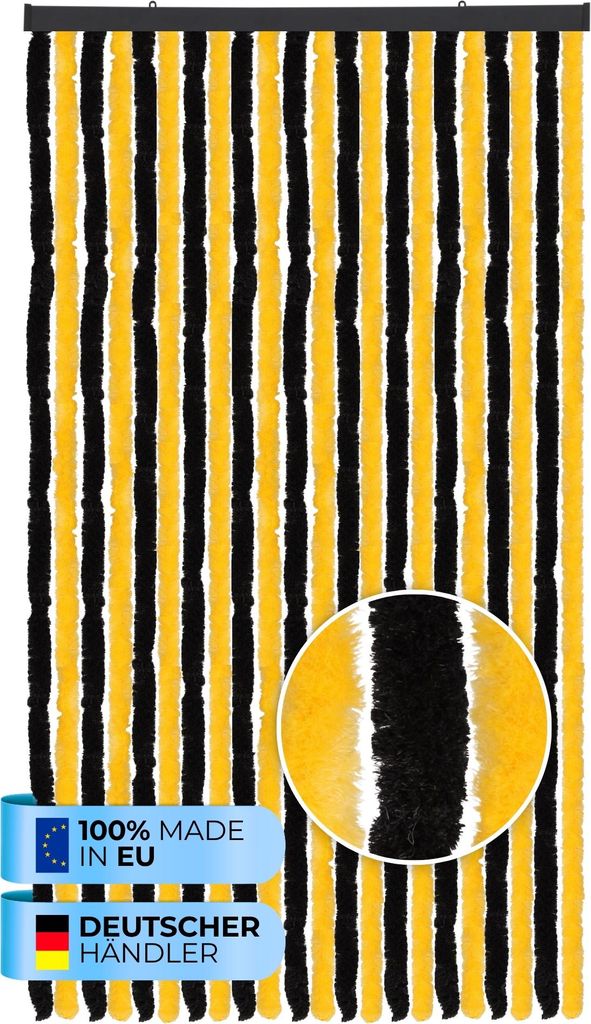Flauschvorhang (90x220 cm) Türvorhang "Schwarz - Gelb" als Insektenschutz für Balkon, Terrasse oder Wohnmobil, Wohnwagen, Pavillon