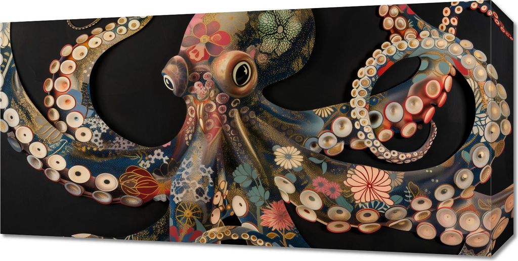 Bild 60x30cm Oktopus in Schwarz