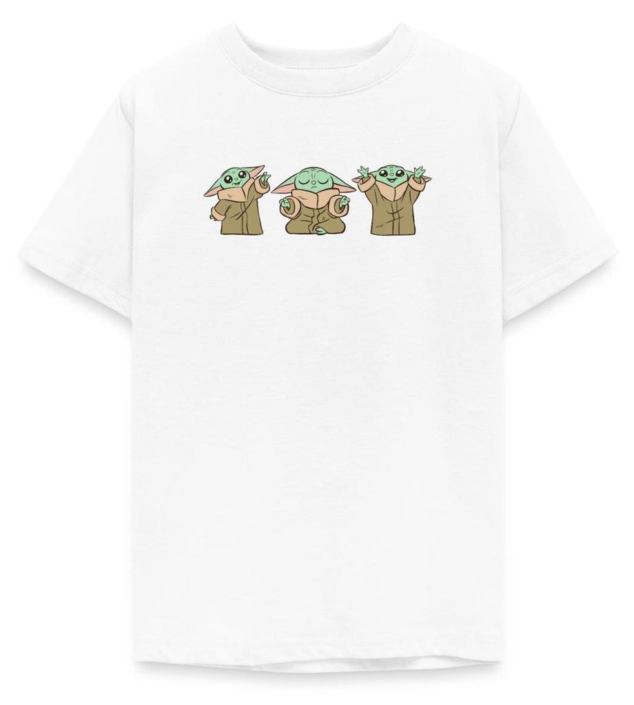 Star Wars: Mandalorian Baby Yoda Posen Teenager T-Shirt, 134/146 (9-11 Jahre), Weiß