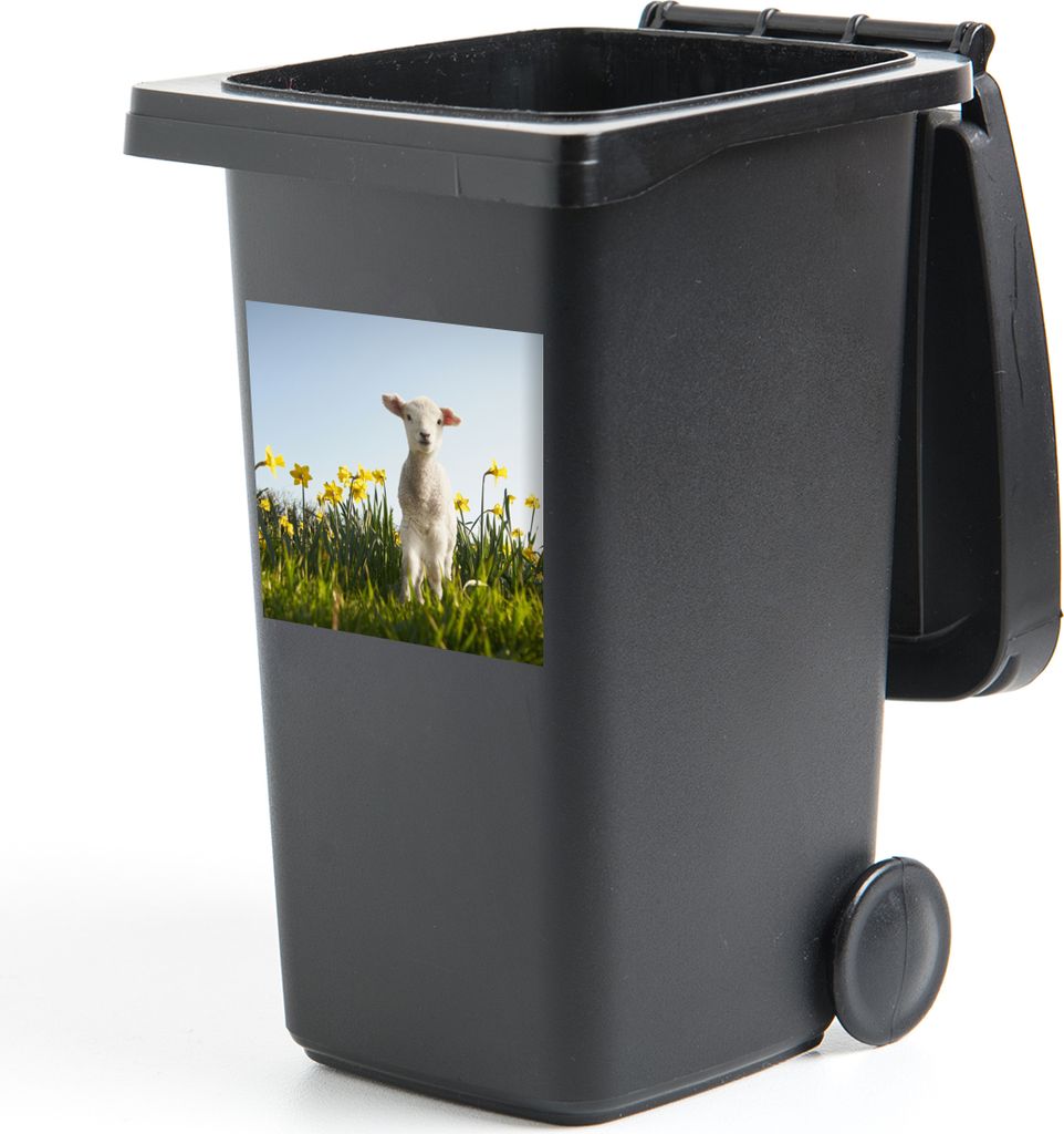 MuchoWow Mülltonnenaufkleber Lamm - Blumen - Narzissen 40x40 cm - Abfall-Aufkleber - Container - für Abfallcontainer