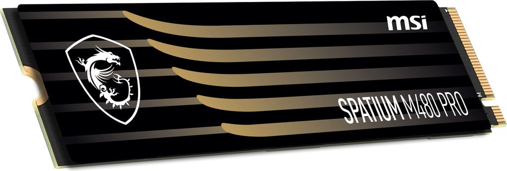A product shot of an MSI SPATIUM M480 PRO NVMe M.2 SSD.