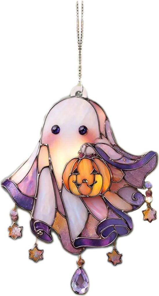 Niedlicher Acryl-Geister-Sonnenfänger mit Kürbis-Buntglasfenster, Hängedekoration, Halloween-Wandbild mit Kette für die Inneneinrichtung von K...