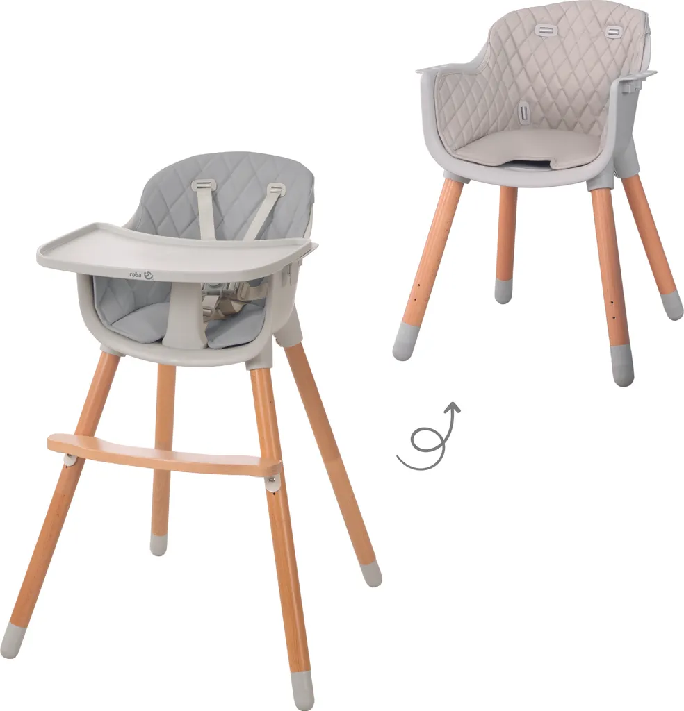 Chaise Haute Bébé 2 en 1 pour Repas et Jeux avec Coussin d'Assise Gris