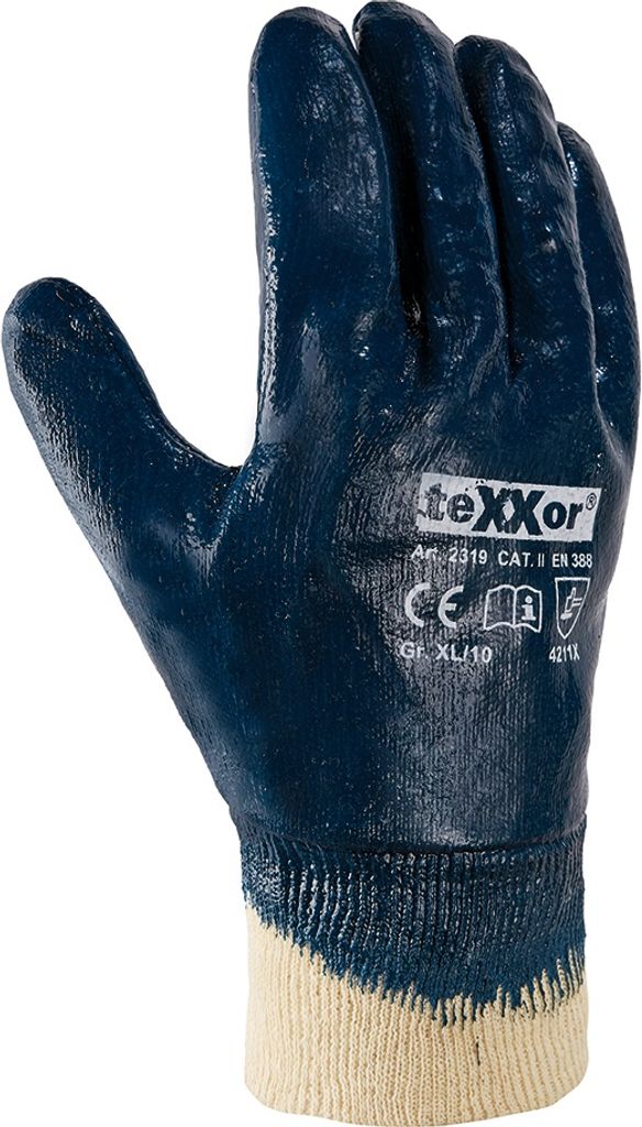 teXXor Nitril-Handschuhe (vollbeschichtet) STRICKBUND, Beige/Blau