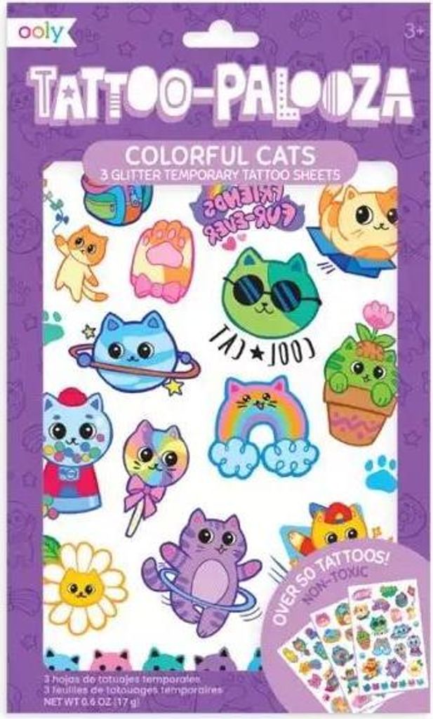Ooly Tattoo Palooza Temporäre Tattoos Bunte Katzen