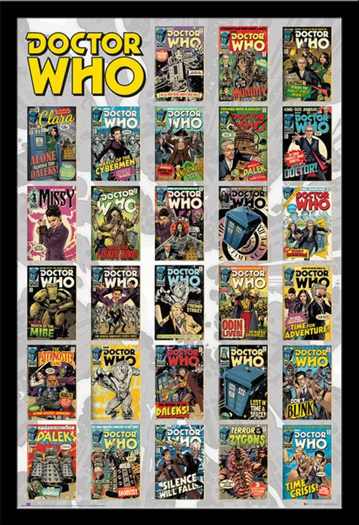 Poster Doctor Who Comics avec Cadre Shinsuke en MDF et Vitre Acrylique