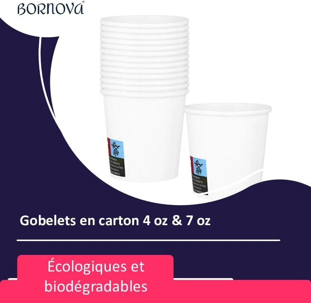 Gobelets en carton biodégradables 7 oz - Pack de 1000 unités robustes