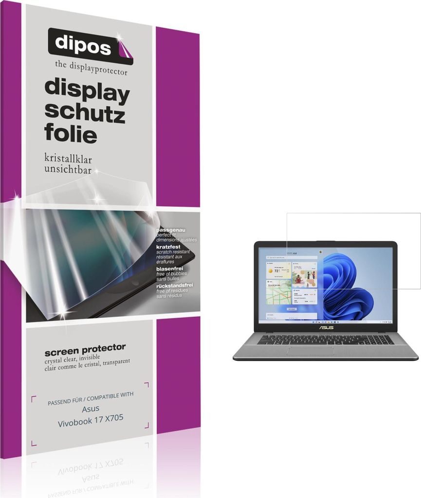 2x Schutzfolie für Asus Vivobook 17 X705 klar Displayschutzfolie Folie Display Schutz dipos