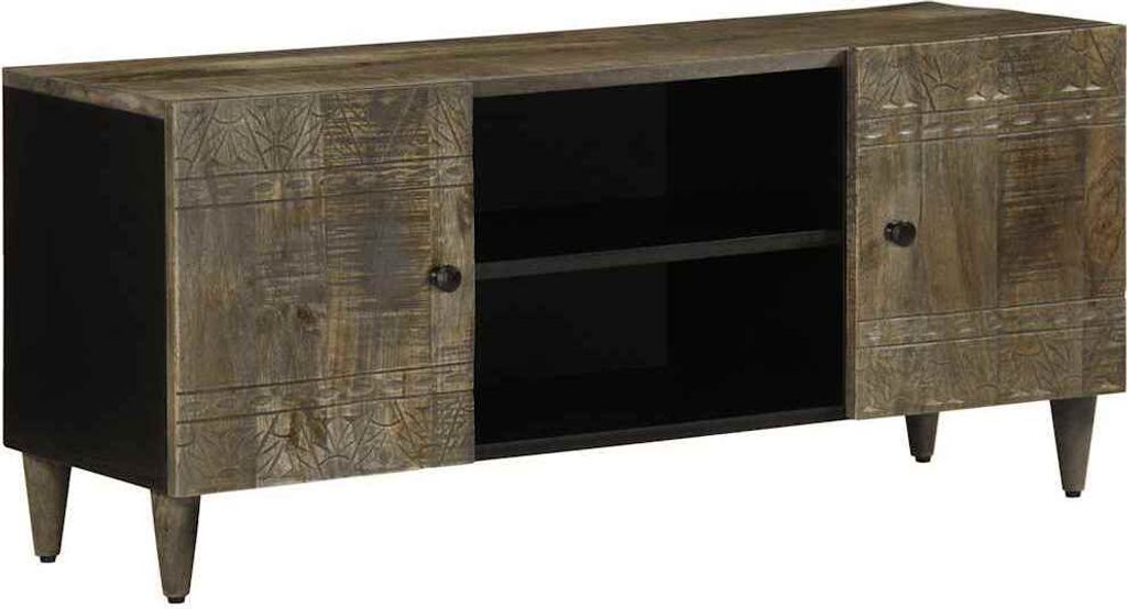 "im Angebot" TV-Schrank Hellgrau 105x33,5x46 cm Massivholz Mango - CD- & DVD-Regale CC18355