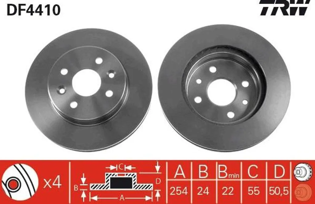 Disque de frein TRW DF4410 OE 51712FD300 compatible avec Kia Rio