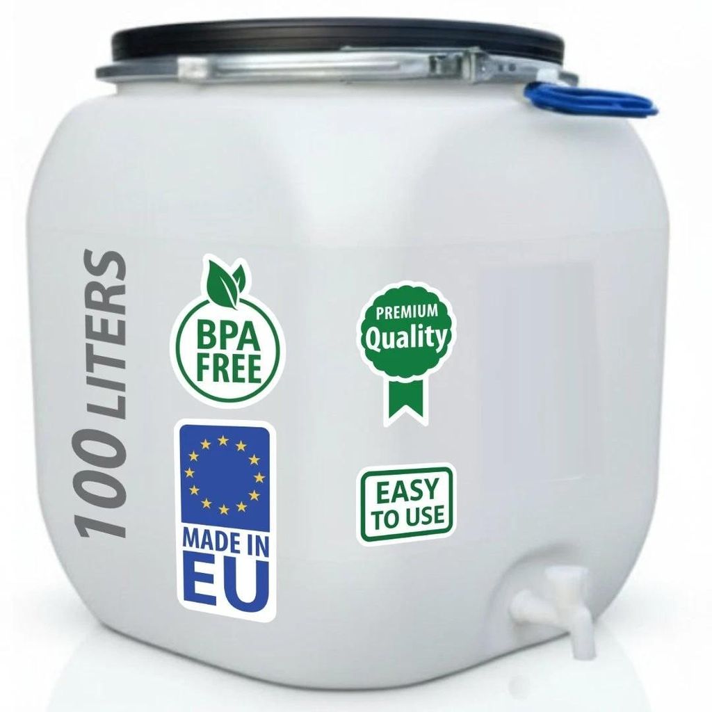 Futtertonne Weithalsfass 100l Fasssilage Kunststoff Regen Fass mit Zapfhahn 100 Liter weiß
