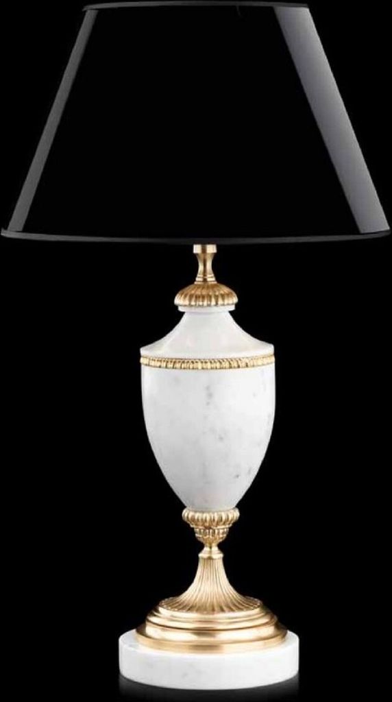 Casa Padrino Luxus Barock Marmor Tischleuchte Weiß / Messing / Schwarz Ø 35 x H. 60 cm - Prunkvolle Barockstil Schreibtischleuchte - Edel & Prunk...