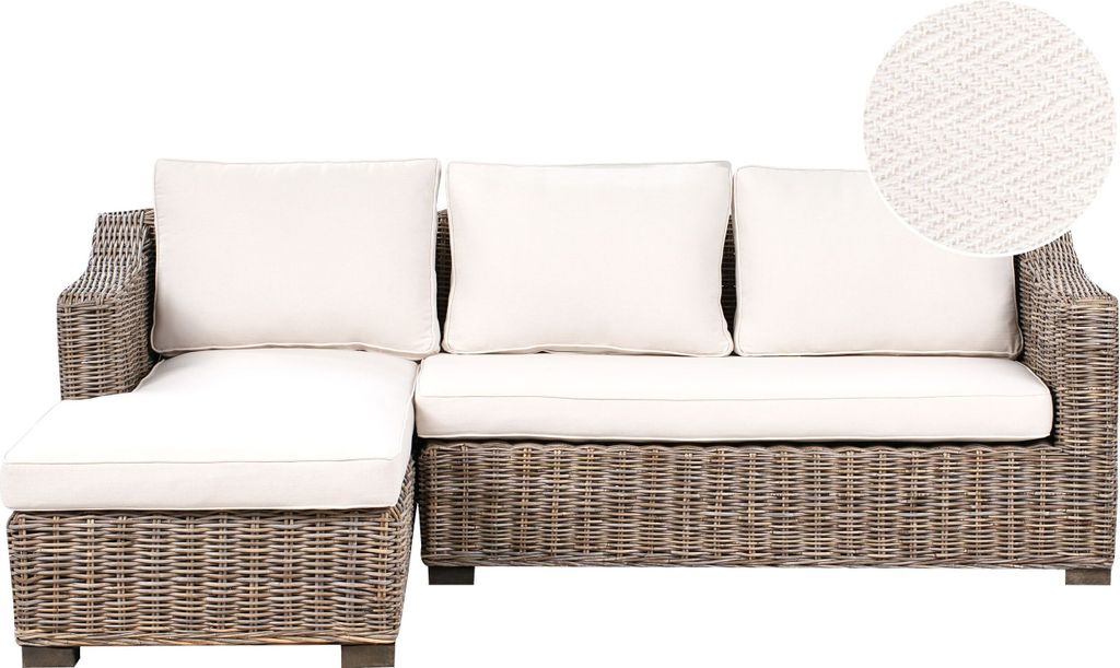 BELIANI Garten Ecksofa Grau aus Rattan 3-Sitzer Outdoor Couch Gartenmöbel Loungemöbel Gartensofa