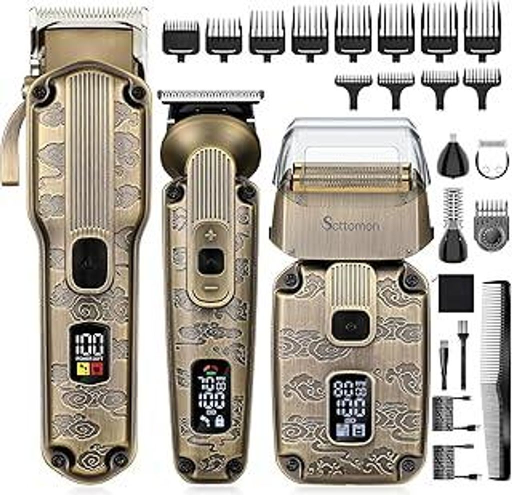Scttomon Haarschneidemaschine Set Bart und Haarschneider Herren Elektrorasierer Barber Folienrasierer Männer Bartschneider Rasierapparat Bart Trim...