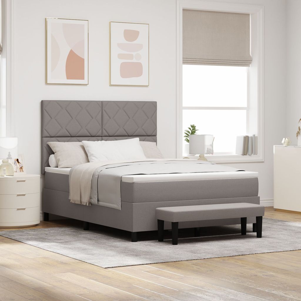 Möbel Boxspringbett mit Matratze & Bank Taupe 160x200 cm Stoff - Klassische Betten 3344160