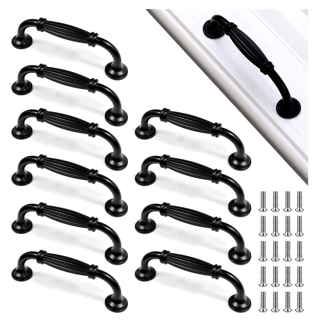 10 Stück Schwarze Schranktürgriffe 96mm Aluminiumlegierung Möbelgriffe mit Schrauben für Küchenschränke und Schubladen