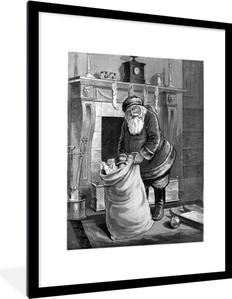 MuchoWow Gerahmtes Poster Weihnachtsmann - Weihnachtsgeschenk - Vintage - schwarz-weiß 60x80 cm - Poster mit Schwarzem Bilderrahmen Wandposter R...