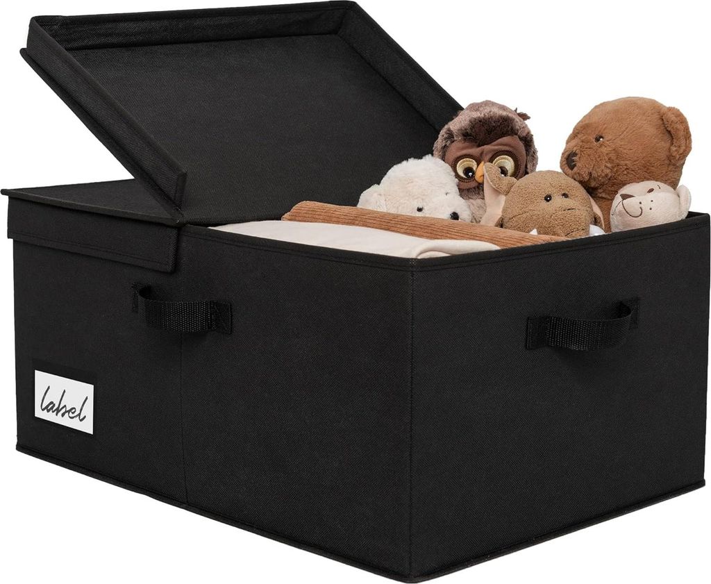 Aufbewahrungsbox mit Deckel - Stoffkorb zur Aufbewahrung - Faltbare Aufbewahrungskörbe für Kleidung und Spielzeug - Extra groß - Schwarz