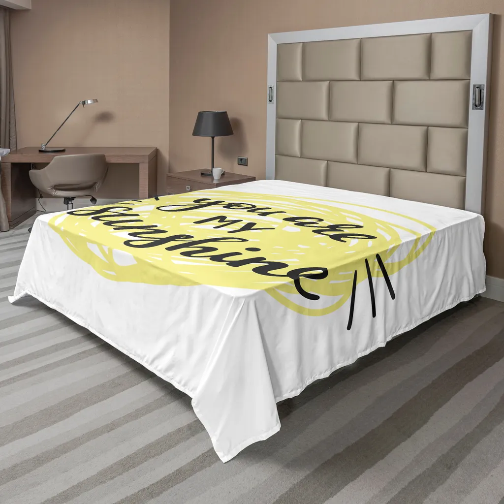 Drap plat pour lit décoratif Citation Amour Jaune et Noir 260x228