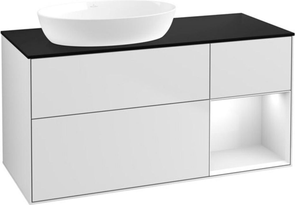 V&B Waschtischunterschrank Wandbeleuchtung Finion 120cm, Pl b m, Rg glo wh. Lac, wh. m Lac