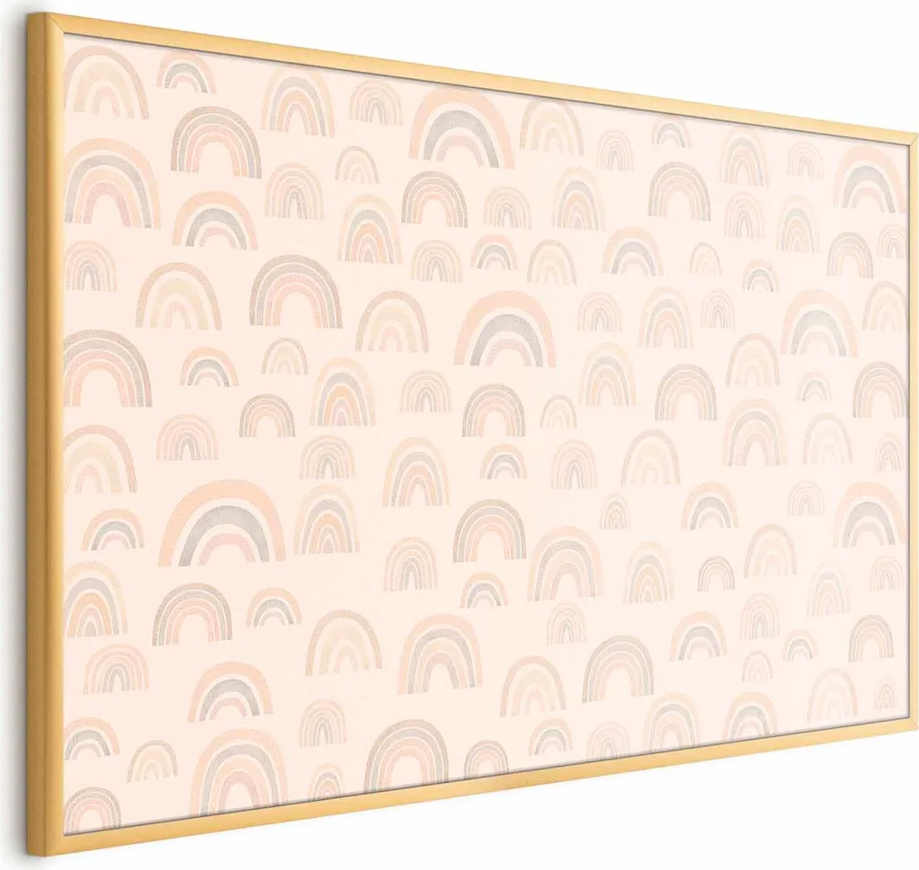 Quadro Arcobaleno Pastello 60x40 Cornice Oro Arredo Moderno Baby