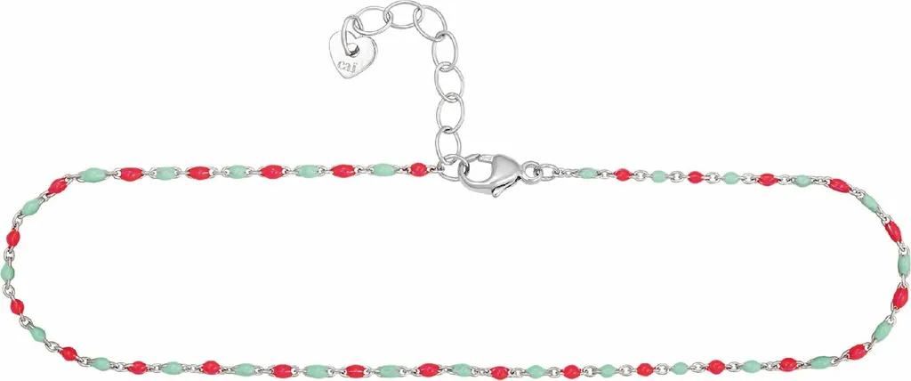 Gioielli Cai: Cavigliera Argento 925 con Smalto Colorato Rosa Turchese