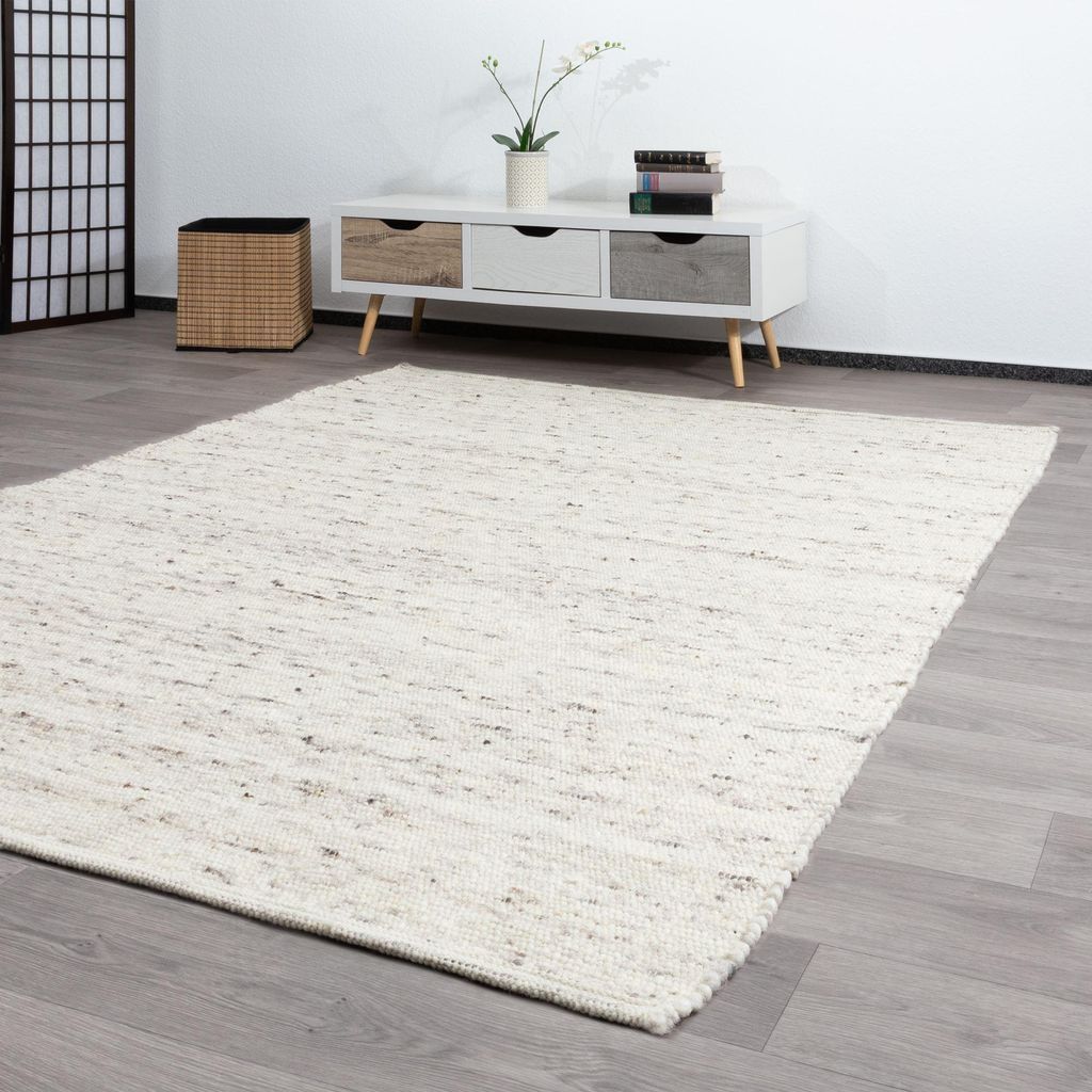 Steffensmeier Handwebteppich Athen | Wolle (Schurwolle), Natur, handgewebt, gewalkt, Größe: 70x130 cm Wohnzimmer und Schlafzimmer