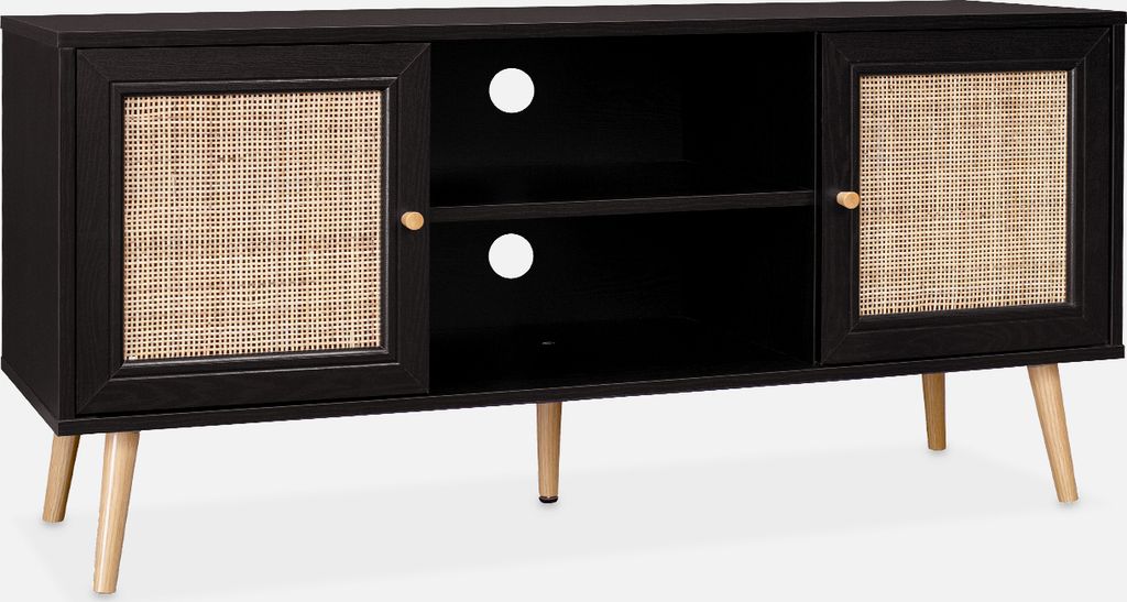 sweeek - TV-Möbel mit Rattangeflecht 120 x 39 x 56,5 cm - Produktbild 