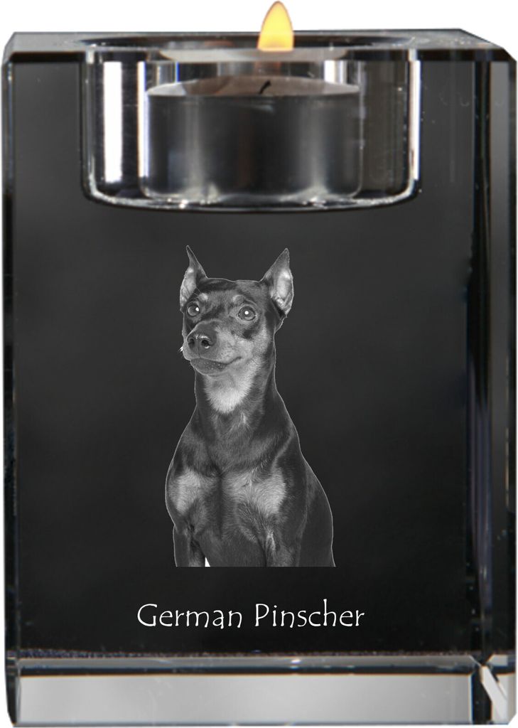 Deutscher Pinscher - Kerzenhalter mit Hundefoto, Teelichthalter aus Kristall, personalisiertes Geschenk der Marke Art-Dog